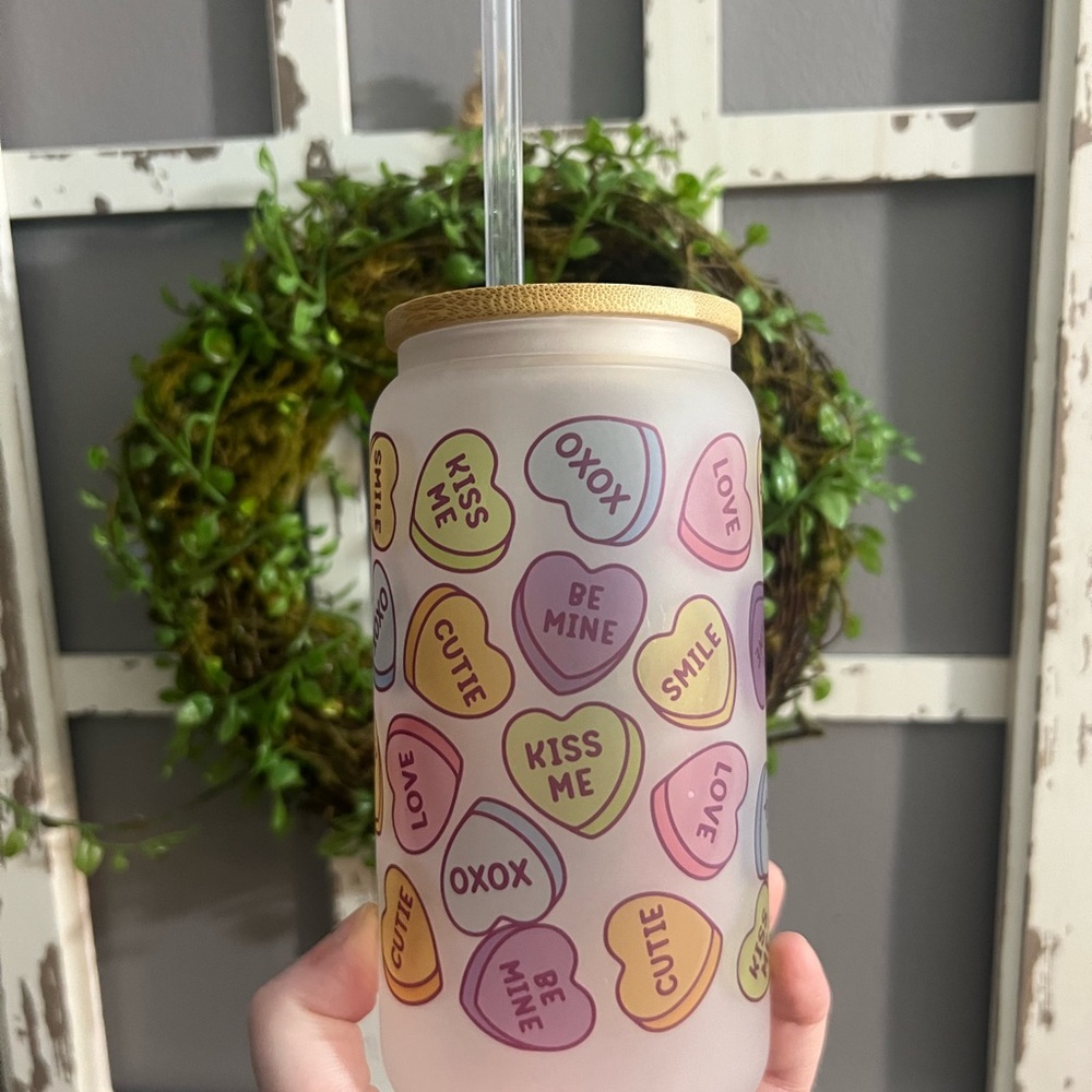 Frosted Glass Tumbler with Heart Design
